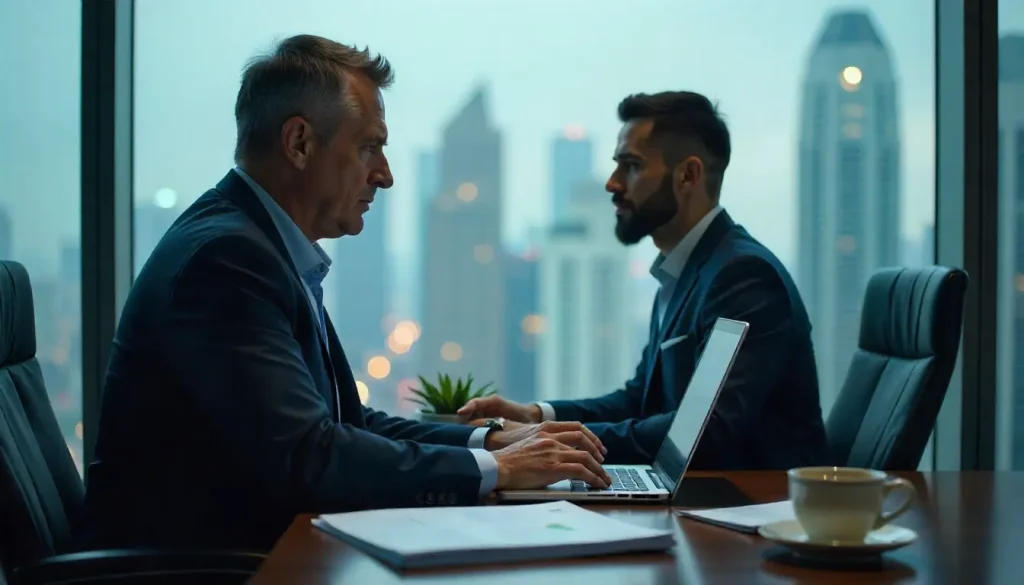 Job seeker analyzing UAE job market trends on a laptop with Dubai skyline in the background.